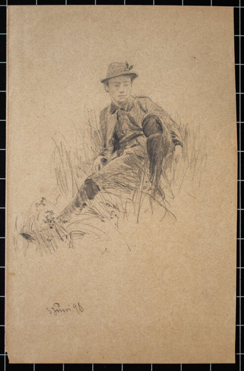 Friedrich Kallmorgen unsigniert - Walther Kallmorgen in bayrischer Tracht - 1898 - Graphitstift auf getöntem Papier