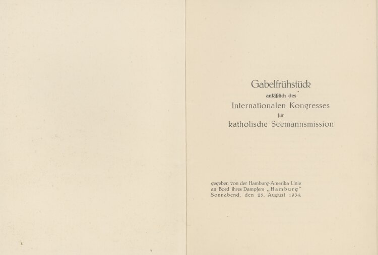 Hamburg-Amerika Linie - Internationaler Kongress für katholische Seemannsmission - 25.08.1934