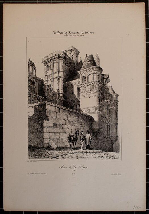 Th. Du Moncel - Maison des Dues dAnjou, Angres - Lithographie - 1840