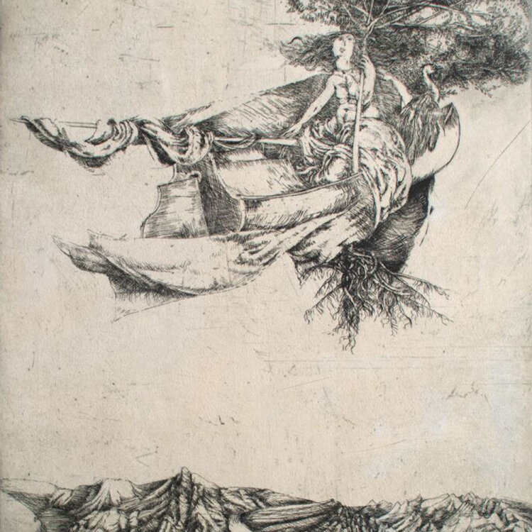 Gisela Breitling - Cenodoxia/ Weibliche Allegorie - 1964 - Kupferstich auf Büttenpapier