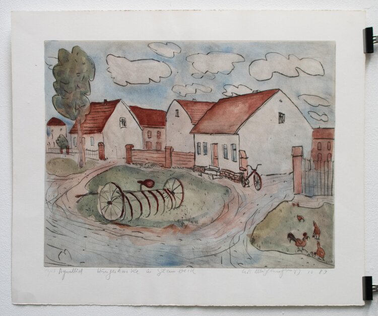 Kurt Mühlenhaupt - Hungerharke in Glambeck - 1989 - aquarellierte Radierung auf Bütten