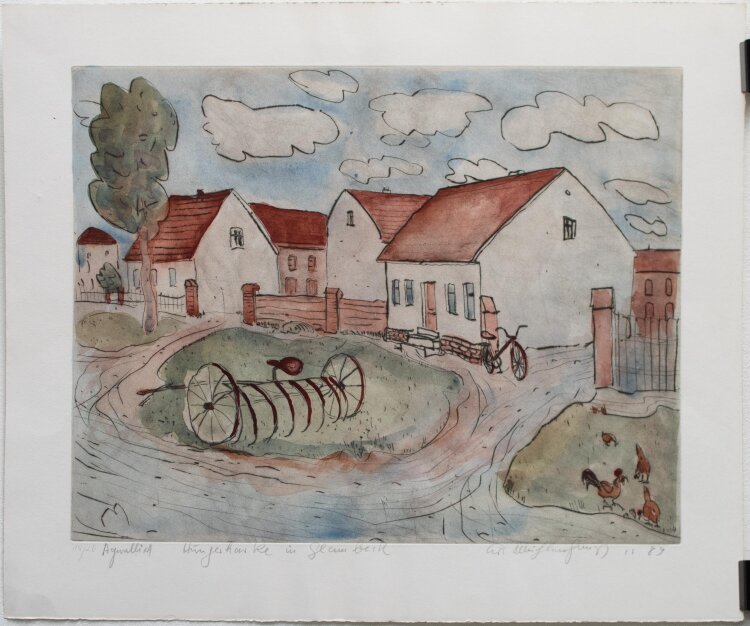 Kurt Mühlenhaupt - Hungerharke in Glambeck - 1989 - aquarellierte Radierung auf Bütten