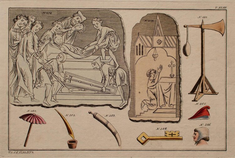Johann Paul Weindl - Blatt zum Mittelalter - kolorierte Kupferstich - o.J.