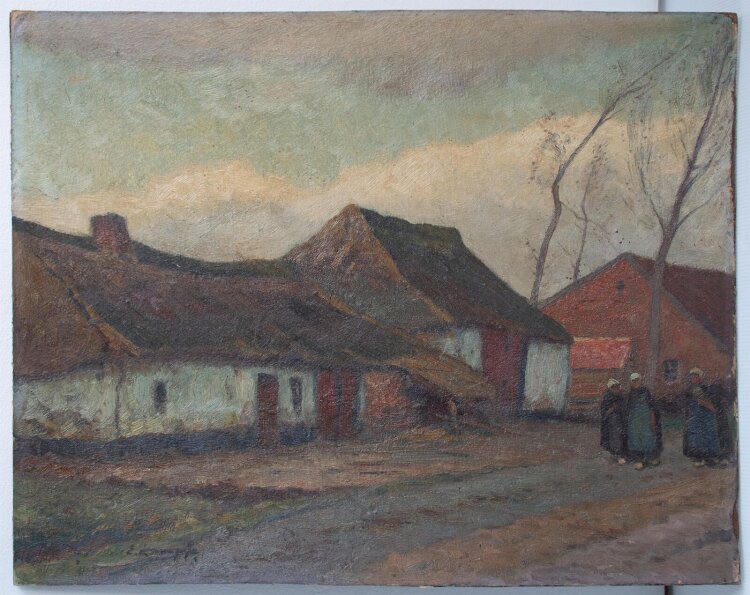 Eugen Kampf - Flämisches Dorf - 1967 - Öl auf Malpappe