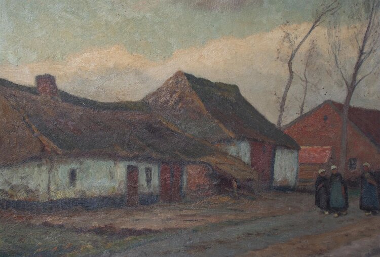 Eugen Kampf - Flämisches Dorf - 1967 - Öl auf Malpappe
