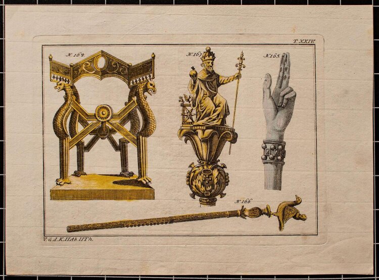 Johann Paul Weindl - Zepter und Thron - kolorierter Kupferstich - o.J.