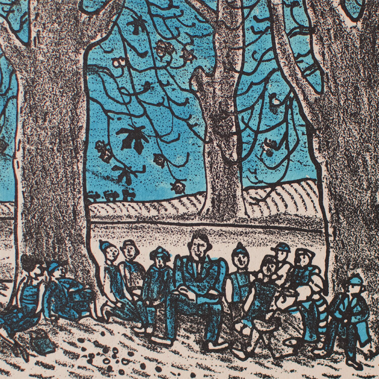 Manfred Butzmann - Wandergruppe im Wald - o.J. - Lithografie
