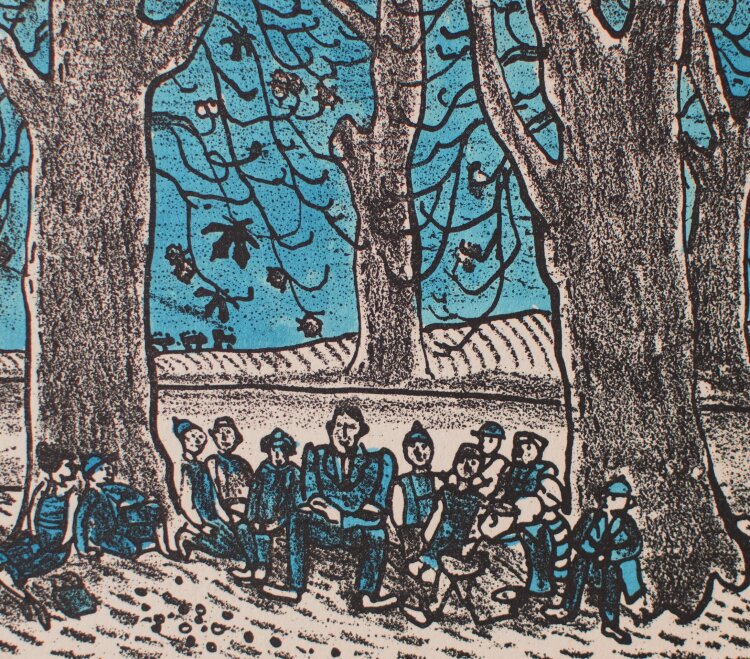 Manfred Butzmann - Wandergruppe im Wald - o.J. - Lithografie