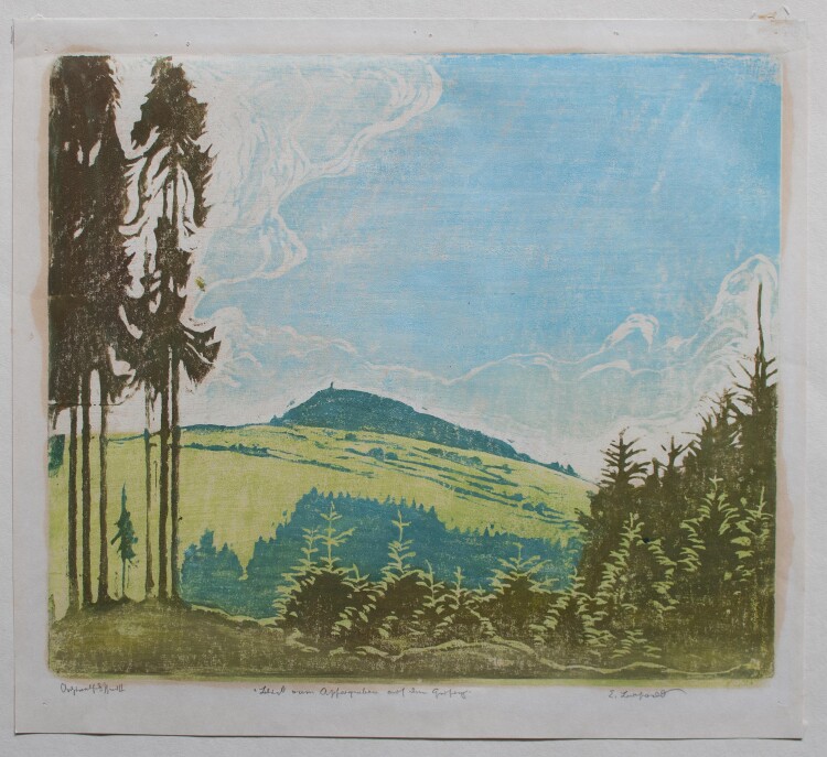 Erich Buchwald-Zinnwald - Blick auf den Geisingberg - o.J. - Farbholzschnitt