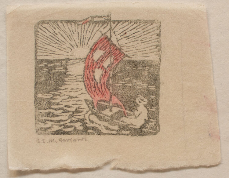 Lina Elisabeth Margarete Gerhardt - Seglerin bei Sonnenuntergang - o.J. - Linolschnitt in Braun und Pastell auf feinem Japan