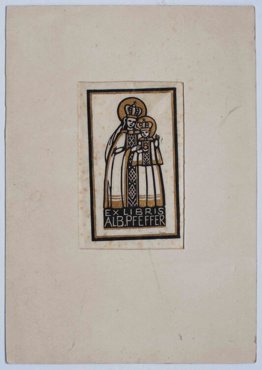 Luise Hoff - Exlibris. Madonna mit Christusknabe - o.J. - Holzschnitt mit Goldauflage