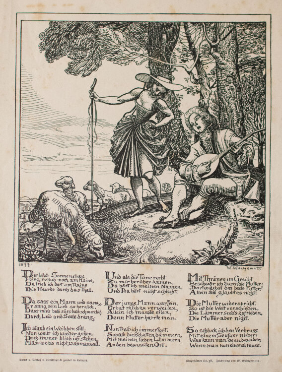 Wilhelm Wohlgemuth - Hirtenlied - 1897 - Lithografie auf geripptem Papier