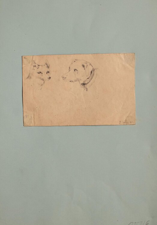 Joseph Simon Volmar - Zwei Hundeköpfe - Bleistiftzeichnung - o. J.