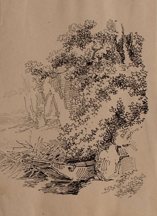 Joseph Simon Volmar - Boot an einem Weiher - Tuschezeichnung - o.J.