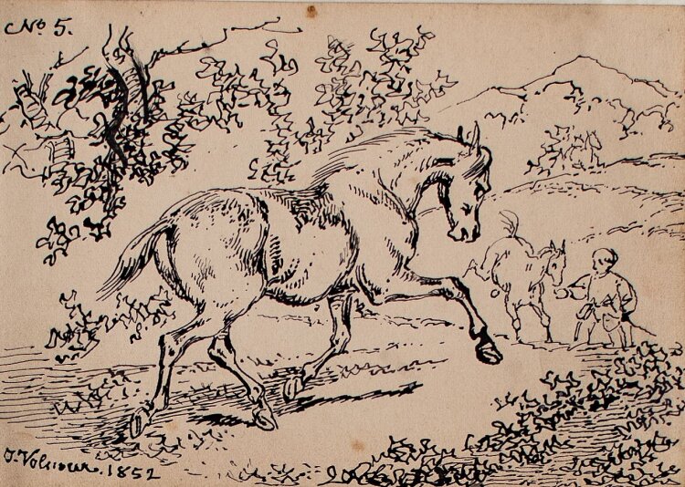 Joseph Simon Volmar - Pferd - Tuschezeichnung - 1852
