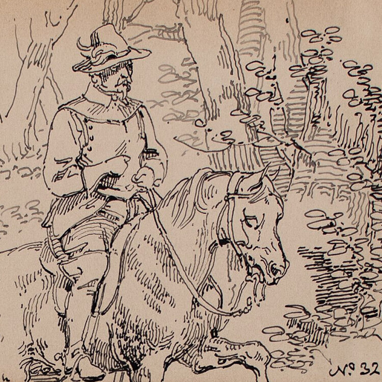 Joseph Simon Volmar - Jäger - Tuschezeichnung - 1853