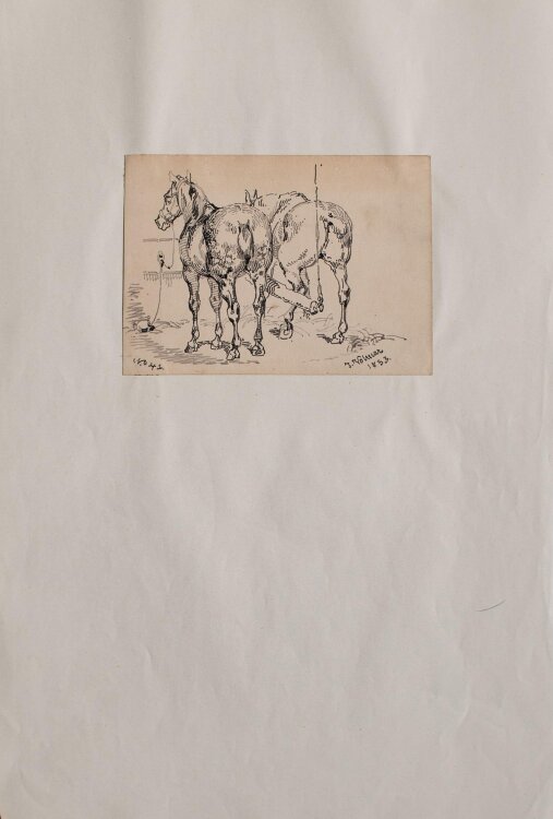 Joseph Simon Volmar - Pferde an der Tränke - Tuschezeichnung - 1853