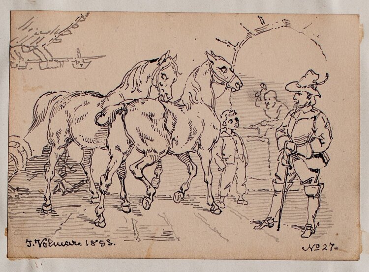 Joseph Simon Volmar - beim Hufschmied - Tuschezeichnung - 1853