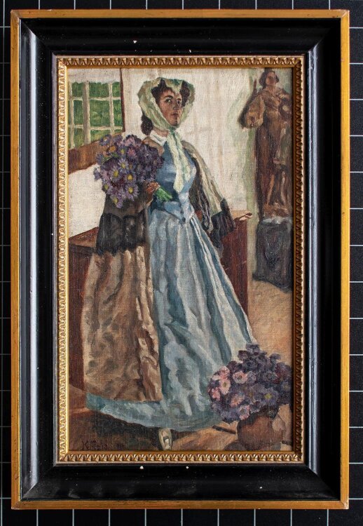 K. Fizia - Frauenporträt mit Blumenstrauß - 1914 - Öl auf Leinwand auf Mappe montiert
