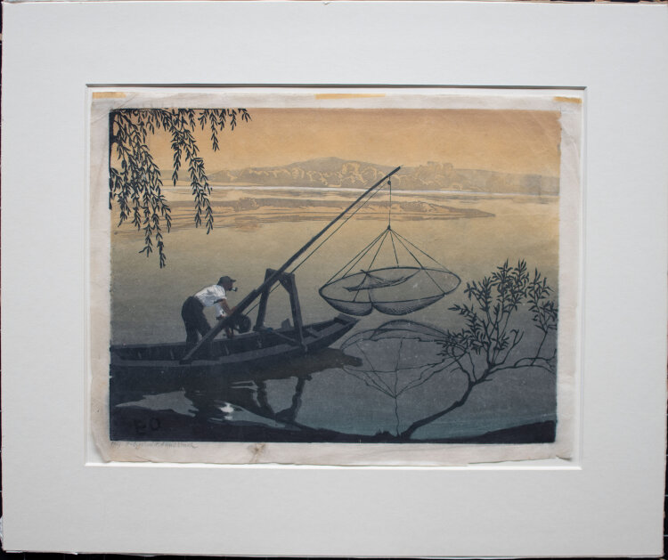 Hugo Noske - Fischer im Boot - ca. 1920 - Farbholzschnitt
