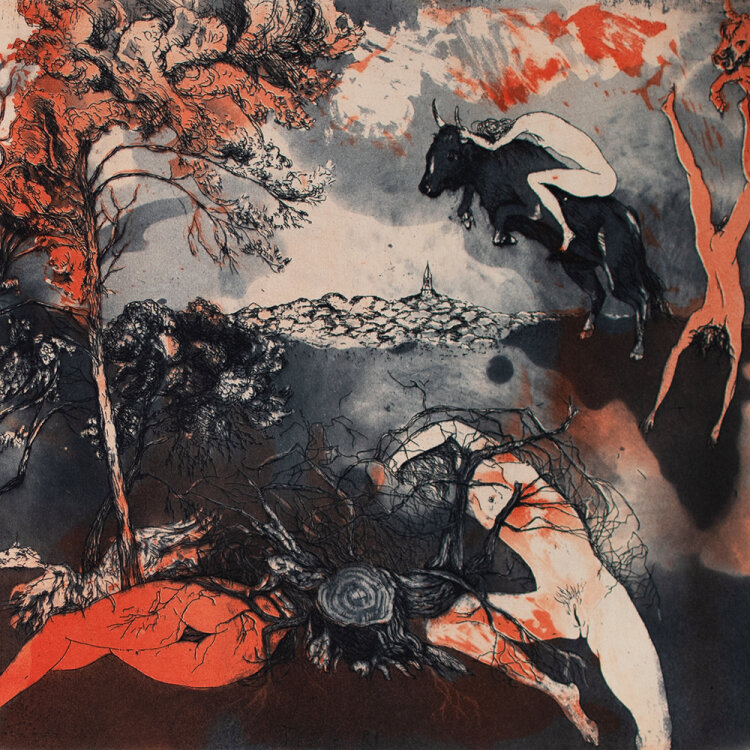 Sabine Franek-Koch - ohne Titel - 1972 - zweifarbige Radierung auf Büttenkarton