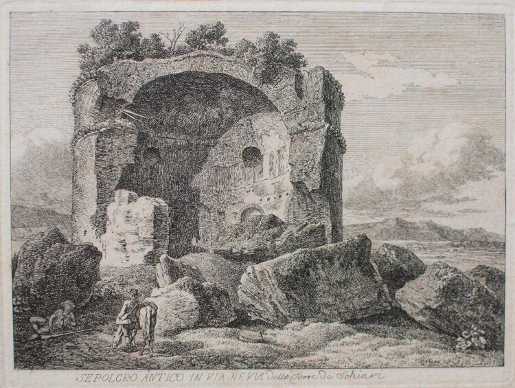 Johann Christian Reinhart - Sepolcro antico in Via Nevia detto Torre de Schiavi - 1792 - Kupferstich auf Büttenpapier