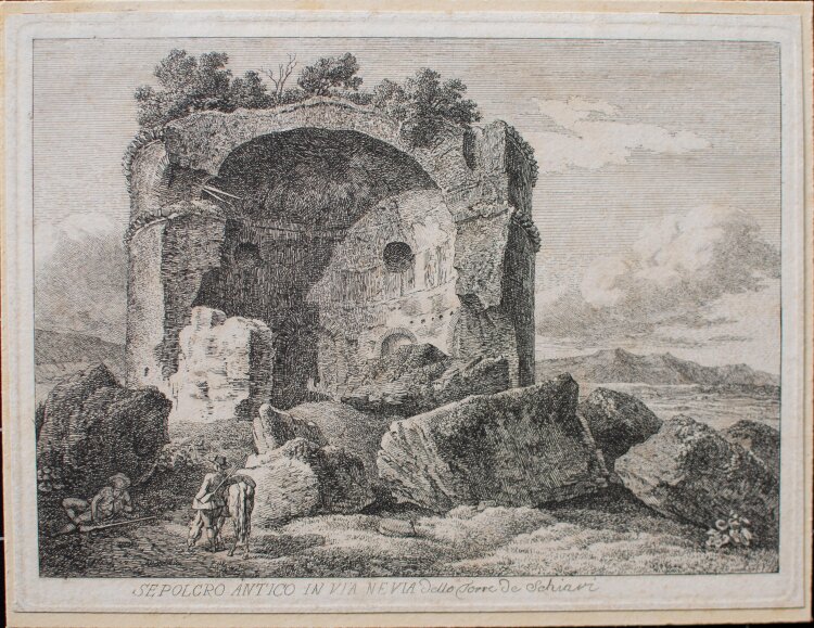 Johann Christian Reinhart - Sepolcro antico in Via Nevia detto Torre de Schiavi - 1792 - Kupferstich auf Büttenpapier