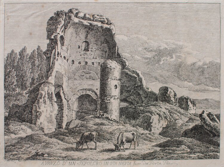 Johann Christian Reinhart - Avanzo dun Sepolcro antico in Via Nevia fuor del Porta Pia - 1792 - Kupferstich auf Büttenpapier