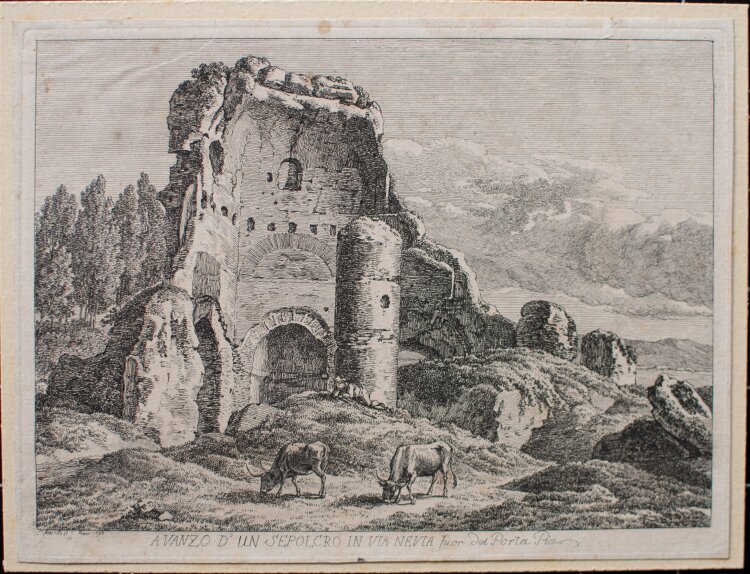Johann Christian Reinhart - Avanzo dun Sepolcro antico in Via Nevia fuor del Porta Pia - 1792 - Kupferstich auf Büttenpapier