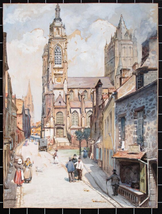 unbekannt niederländisch? - Belebte Straßenszene - 1896 - Gouache auf Papier und Malkarton