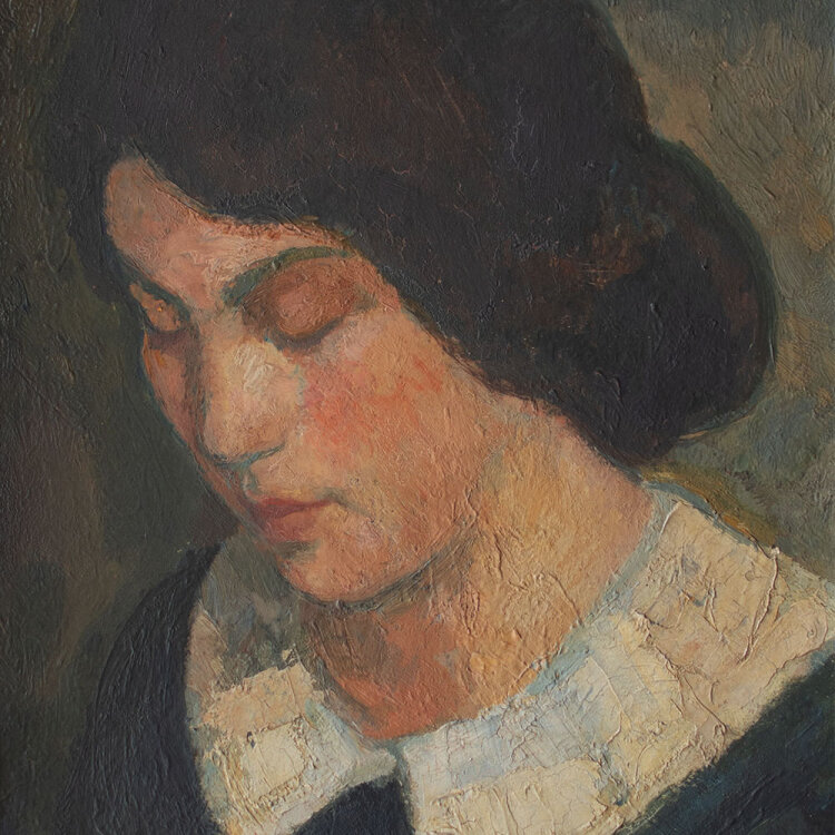 Hans Gött - Mädchenkopf (Olga) - 1914 - Öl auf Malpappe