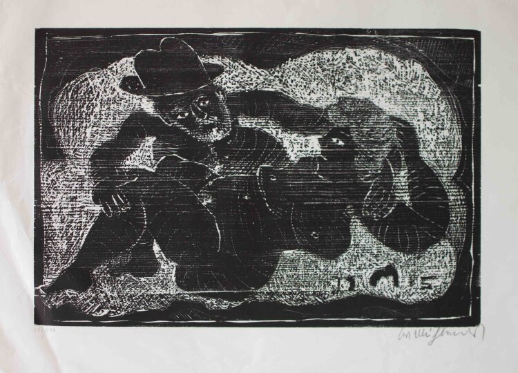 Kurt Mühlenhaupt - Selbst mit weiblichem Akt - 1985 - Holzschnitt auf Ingres-Bütten