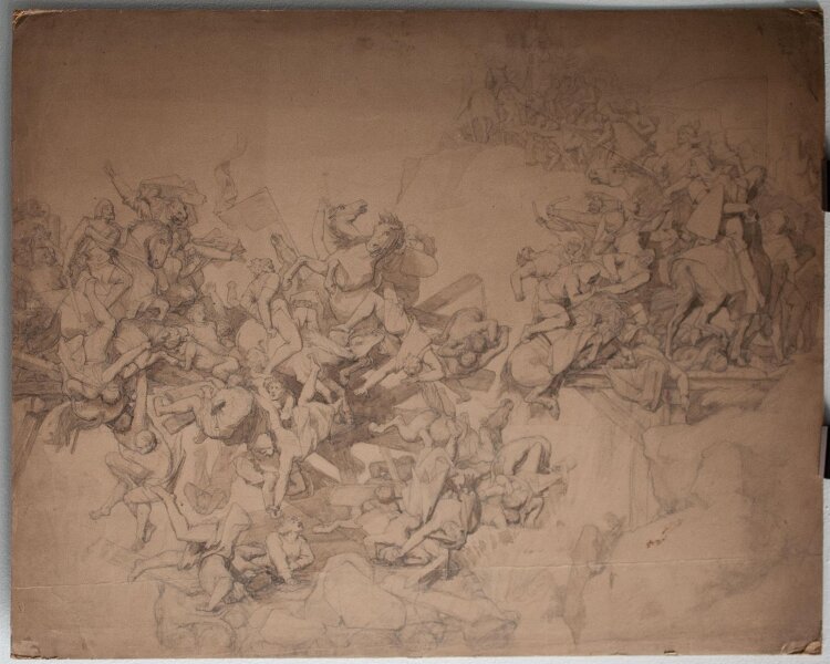 Johann Peter Theodor Janssen - Zwei Schlachtenszenen - vor 1900 - Bleistiftzeichnung auf Trägerkarton montiert