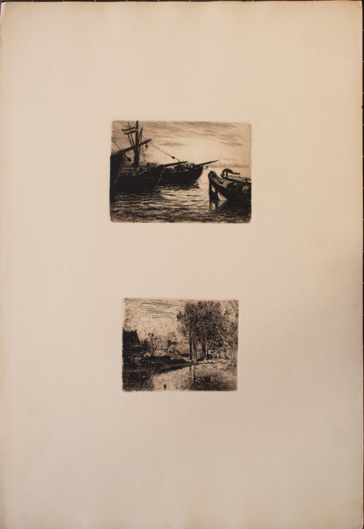 Theodor Joseph Hagen - Am Weiher/ Boote im Hafen - o. J. - Radierung