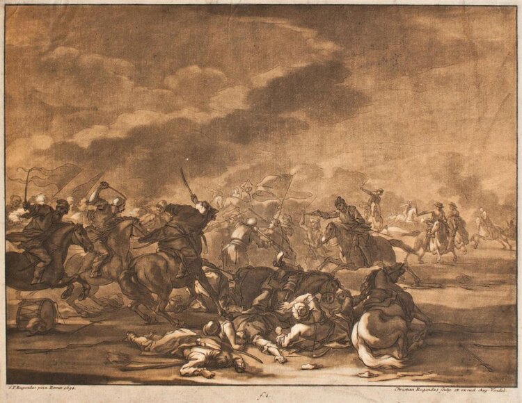 Georg Philipp Rugendas nach - Schlachtenszene - 1694 - Mezzotinto