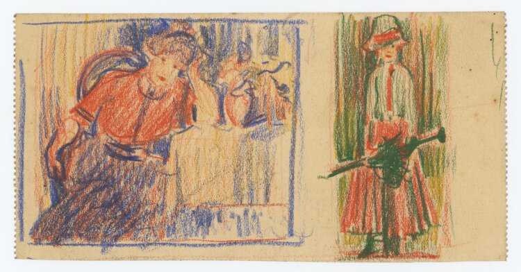 Unbekannt - Studienblatt mit Frauendarstellungen - um 1900 - Buntstift