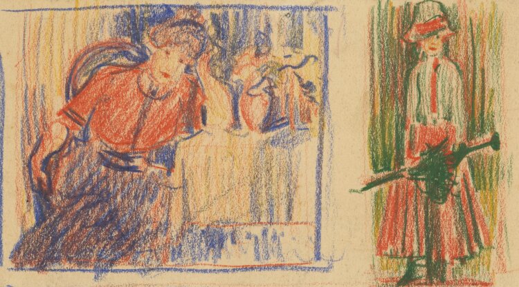 Unbekannt - Studienblatt mit Frauendarstellungen - um 1900 - Buntstift