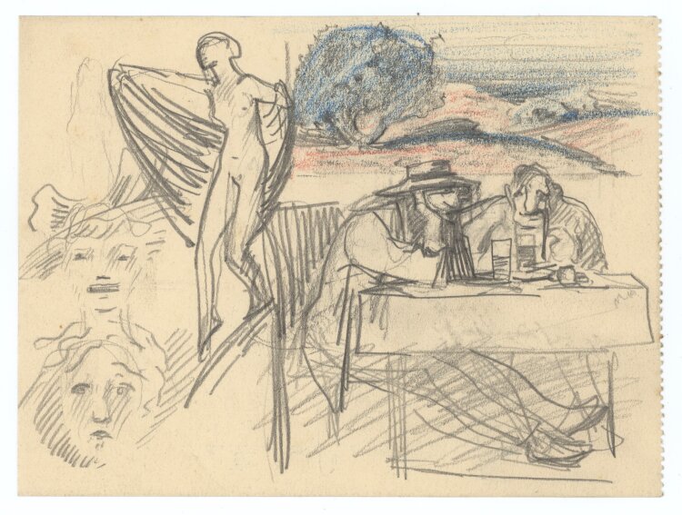Unbekannt - Studienblatt mit Figuren und Landschaft/...