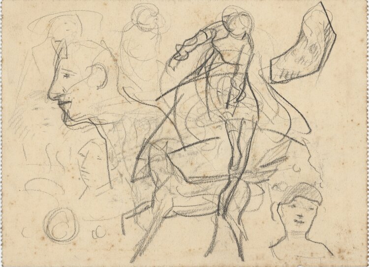 Unbekannt - Figuren- und Tierstudien/ Krieger - o. J. - Bleistift, Kreide