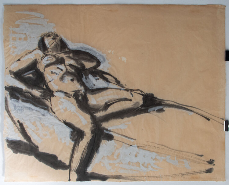Rolf Walter - Liegender Akt - 1992 - Tusche und Gouache auf feinem, leicht getöntem Japan