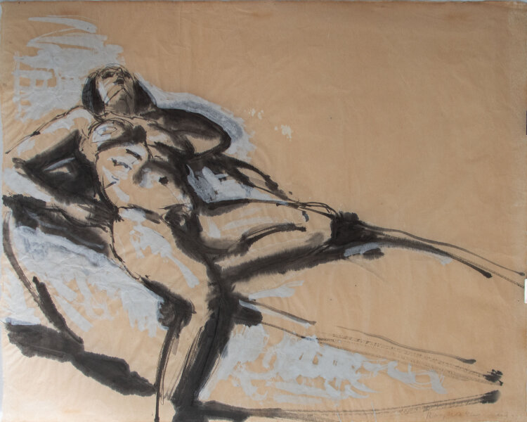 Rolf Walter - Liegender Akt - 1992 - Tusche und Gouache auf feinem, leicht getöntem Japan