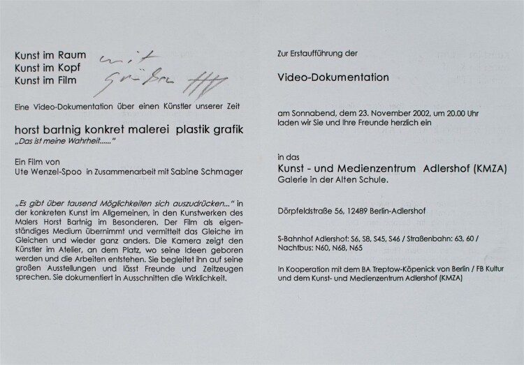 Horst Bartnig - Komposition auf Einladungskarte - Offsetdruck - 2002
