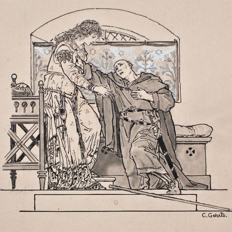 Carl Gehrts - Jung Harald und Schön Sigrid - undatiert - Tuschezeichnung