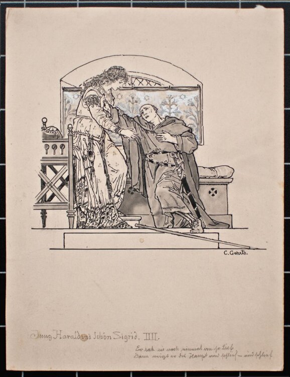Carl Gehrts - Jung Harald und Schön Sigrid - undatiert - Tuschezeichnung