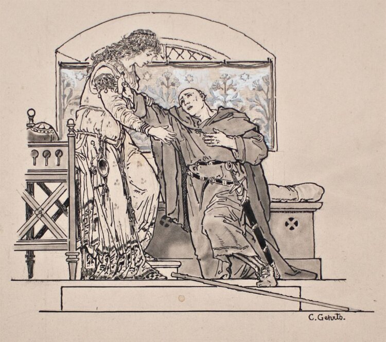 Carl Gehrts - Jung Harald und Schön Sigrid - undatiert - Tuschezeichnung