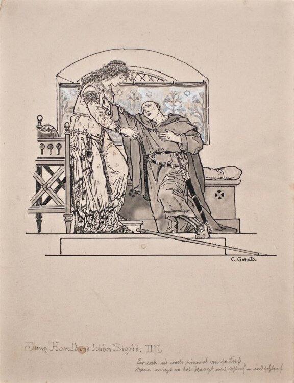 Carl Gehrts - Jung Harald und Schön Sigrid - undatiert - Tuschezeichnung