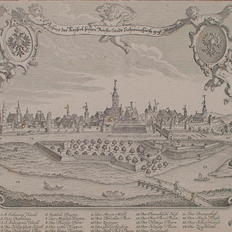 Johannes Esaias Nilson - Prospect der Reichs-Stadt Schweinfurth - undatiert - Radierung auf Büttenpapier