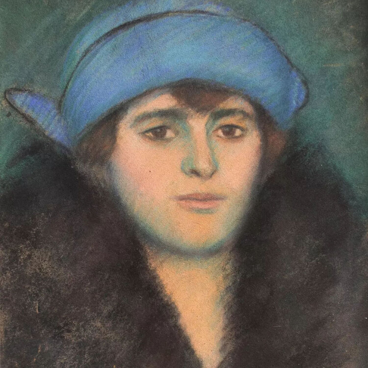 unbekannt - Frau mit blauem Hut - undatiert - Pastell