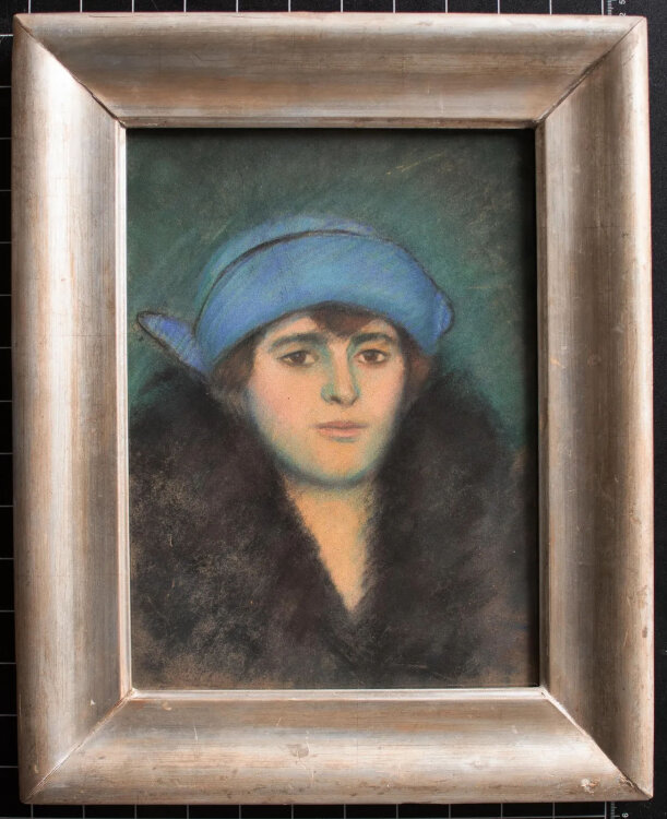 unbekannt - Frau mit blauem Hut - undatiert - Pastell