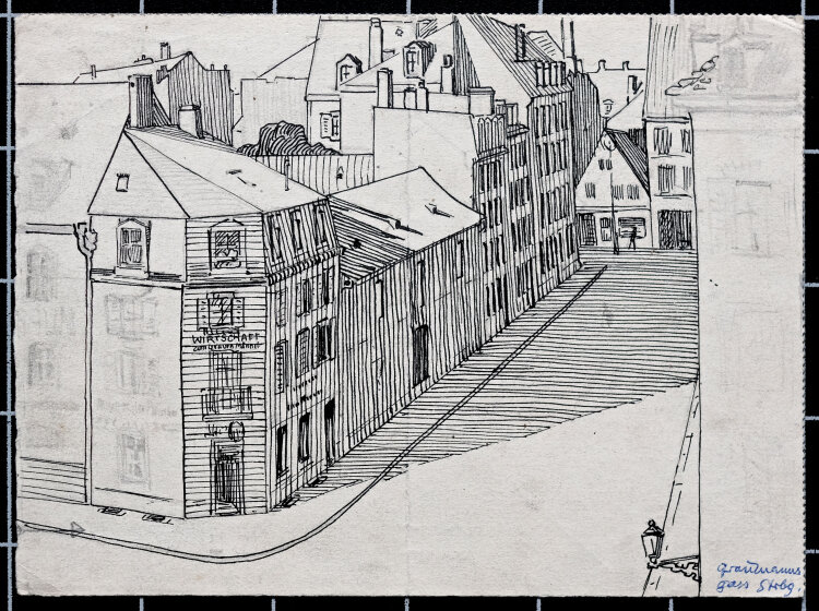 Uli Huber - Graumannsgasse in Straßburg - 1917 - Feder über Bleistift